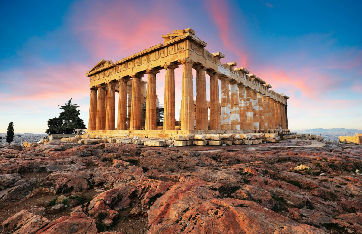 The Parthenon on the Acropolis in Athens at sunset